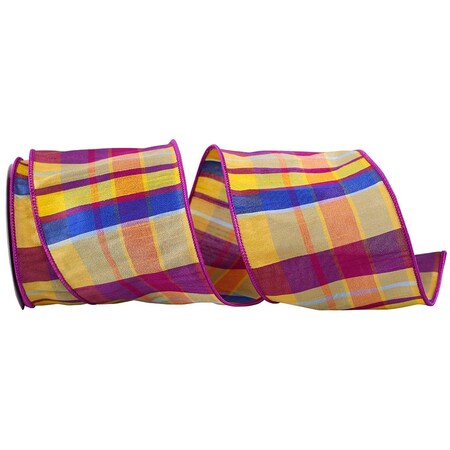 Reliant Ribbon 4 in. 10 Yards Dupioni Boarding Plaid Wired Edge Ribbon, Multi 93637W-001-10F